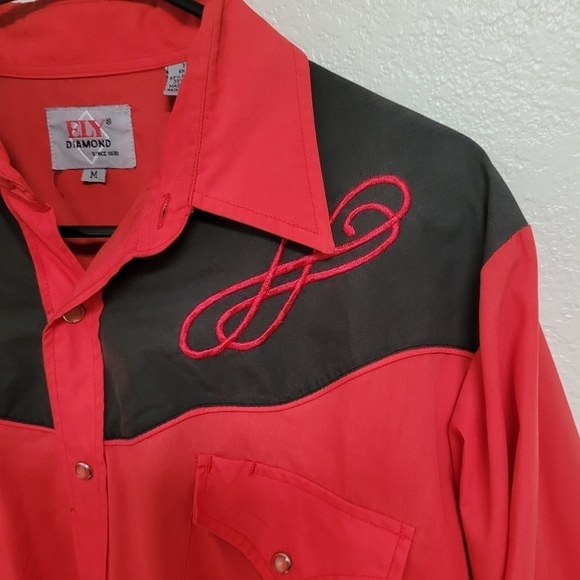 Vintage Ely Diamond Red and Black Western Shirt - Picture 2 of 6